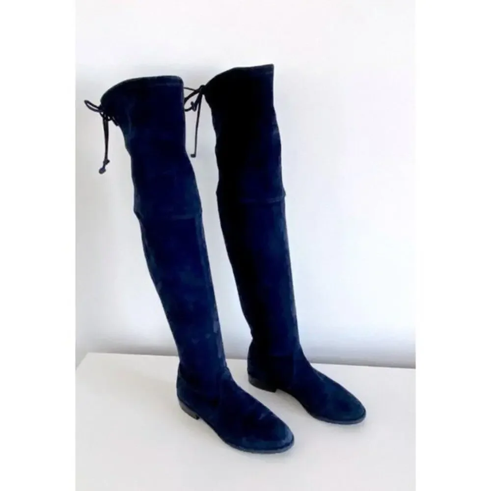 Stuart Weitzman Lowland Over-The-Knee Suede Boots in Navy Size 5